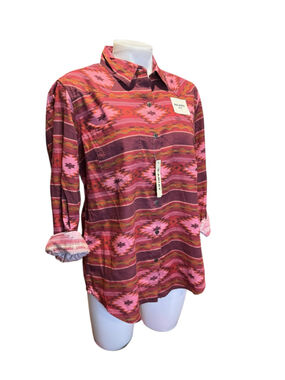 Women's Ariat Billie Jean LS Button Down Shirt, Size M, Red and Pink